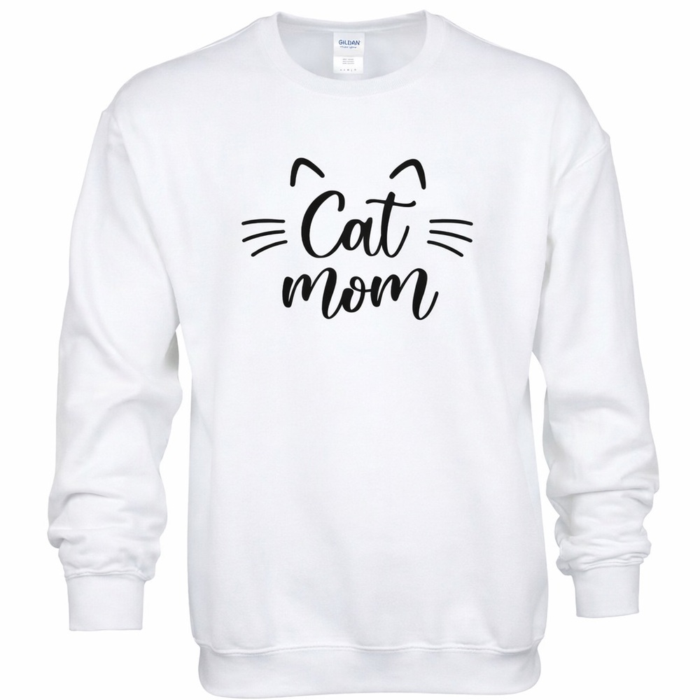 Cat Mom Crewneck‎ – White or Gray